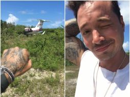 En el material, el avión aparece incrustado en la maleza; 'Dios no quería que me muriera hoy', señala J Balvin. ESPECIAL /