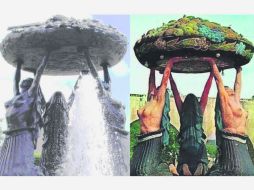 Leyenda. La Fuente de las Tarascas actual en bronce, y la  bella, colorida, autóctona y original. EL INFORMADOR / P. Fernández Somellera