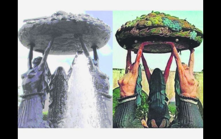 Leyenda. La Fuente de las Tarascas actual en bronce, y la  bella, colorida, autóctona y original. EL INFORMADOR / P. Fernández Somellera