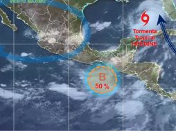 El fenómeno se encuentra semiestacionario, a 310 kilómetros de la desembocadura del Río Suchiate, en la frontera con Guatemala. TWITTER / @conagua_clima