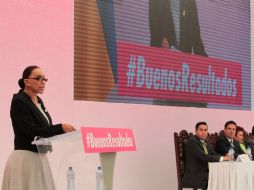 María Elena Limón, durante su discurso en su Primer Informe de Gobierno. EL INFORMADOR / F. Atilano