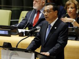 El primer ministro chino, Li Keqiang, durante su intervención en la sede de Naciones Unidas. EFE / P. Foley