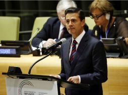 En su discurso, Enrique Peña Nieto defendió la necesidad de proteger a los migrantes. EFE / P. Foley