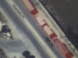 Imagen del convoy atacado el pasado 19 de septiembre, visto desde un dron ruso. EFE / Ministerio de Defensa ruso