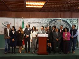Integrantes del grupo parlamentario de Movimiento Ciudadano en rueda de prensa sobre las elecciones de EU. TWITTER / @MirzaFloresG