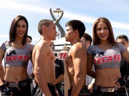 Juan Francisco 'Gallo' Estrada (izquierda) y Raymond Tabugon  se miden en la categoría supermosca. FACEBOOK / GalloEstradaOficial