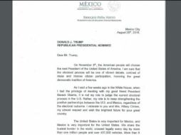 El gobierno hace públicas las invitaciones a los candidatos a la presidencia de EU, la cual sólo Trump aceptó. ESPECIAL / Presidencia de México