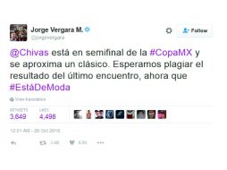 Fanáticos rojiblancos celebran el ''tuit'', que ha sido compartido por más de tres mil 500 personas. TWITTER / @jorgevergara