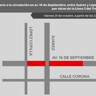 Anuncian nuevo cierre vial en 16 de Septiembre
