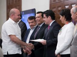 Aristóteles durante la entrega de 72 millones 366 mil pesos como parte del Fondereg. ESPECIAL / Aristóteles Sandoval