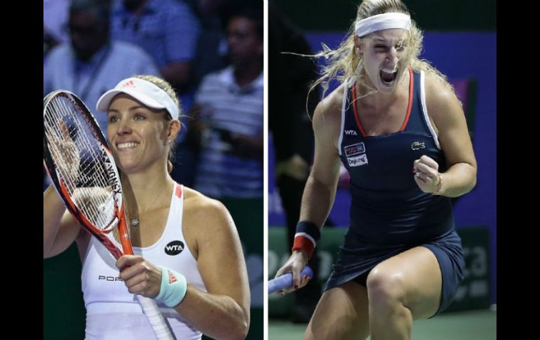Kerber (i) se impone en dos sets a Keys, mientras que Cibulkova (d) superó por 6-3, 7-6 (5) a Halep. ESPECIAL / EFE / W. Woon  / AP / W. Maye-E