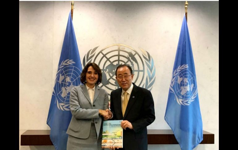 Tanya Müller García, secretaria del Medio Ambiente y Ban Ki-moon, secretario general de la ONU. NTX / ESPECIAL