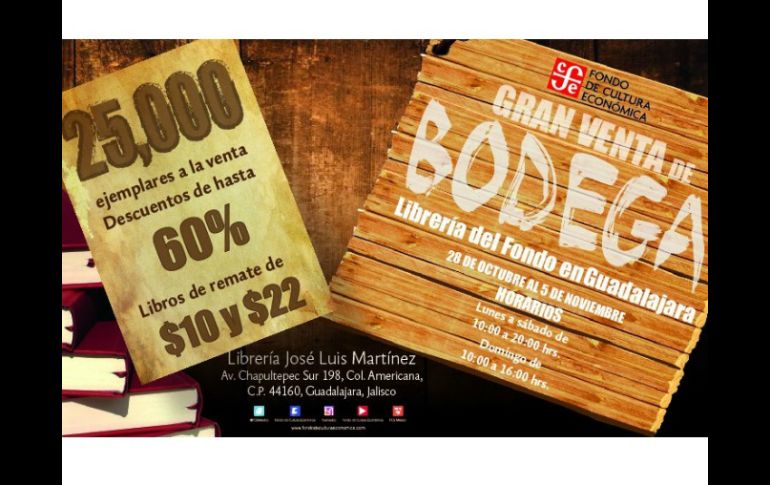 La Venta de Bodega del FCE será del 28 de octubre al 5 de noviembre. TWITTER / @FCEMexico