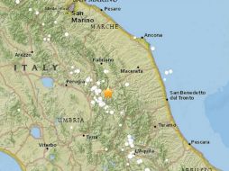 El sismo ocurrió a 10 kilómetros de profundidad y el epicentro se ubicó unos cuatro kilómetros al suroeste de Pieve Torina. ESPECIAL / earthquake.usgs.gov