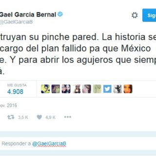 Gael García expresa su molestia ante el triunfo de Trump