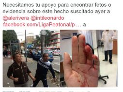Después de ser atendida, la víctima difundió su mensaje con fotografías del agresor y la herida. TWITTER / @LigaPeatonal