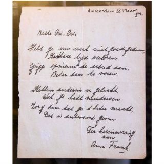 Subastan poema de Ana Frank por 148 mil dólares