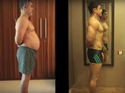 Khan es un popular actor indio.   El video muestra el paso de éste de tener barriga hasta desarrollar un abdominales. YOUTUBE / UTV Motion Pictures