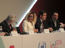 Lenni Montiel, Alejandra Lagunes, aristóteles Sandoval y Pablo Lemus en el Foro para la Gobernanza de Internet de la ONU. EL INFORMADOR / F. Atilano