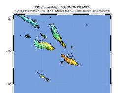 El Servicio Geológico de Estados Unidos dijo que el movimiento telúrico ocurrió a unos 200 kilómetros al sureste de Honiara. EFE / USGS