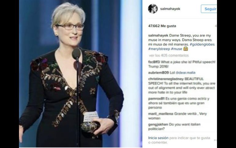 Meryl Streep recordó cuando Trump se burló de un periodista con discapacidad. INSTAGRAM / salmahayek