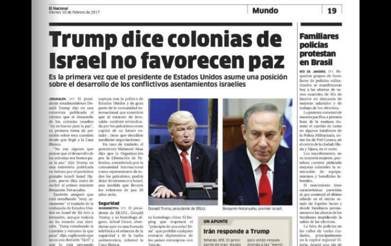 La edición del viernes mostraba la foto de Baldwin junto con una del primer ministro israelí, Benjamin Netanyahu. AP / ARCHIVO