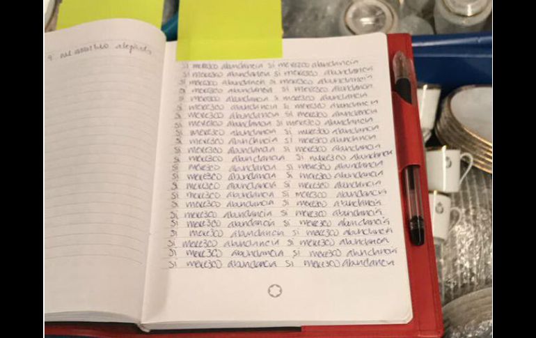 En una página de los presuntos cuadernos de la ex primera dama se lee 'Sí merezco abundancia', lo que causó burlas. TWITTER / @aaguirre_g