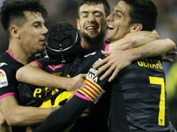 Los jugadores del Espanyol celebran el segundo tanto de su equipo. EFE / S. Sas