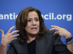 Zavala critica el discurso de Trump que ataca el vínculo comercial con México y aboga por un muro fronterizo. EFE / L. Nolly