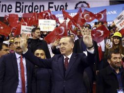 Recep Tayyip Erdogan, presidente de Turquía, en un mitin con miras al referendo del 16 de abril. AP / K. Ozer