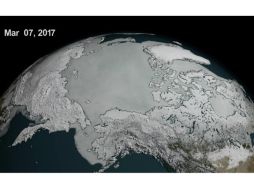La extensión de hielo flotante en el Ártico alcanzó nuevamente un mínimo histórico para el invierno. ESPECIAL / www.nasa.gov