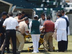 Armando Arrieta arribó a Poza Rica a bordo de un helicóptero de la Fuerza Civil. SUN / P. Morales