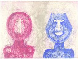 'Dos caras'. Litografía de 1973, presente en la exposición del MUSA. ESPECIAL /