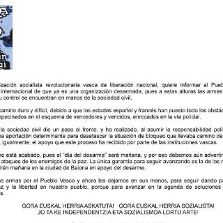 Afirma ETA que entregó su arsenal