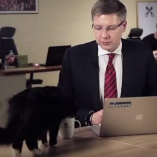 El alcalde de Riga es interrumpido... por su gato