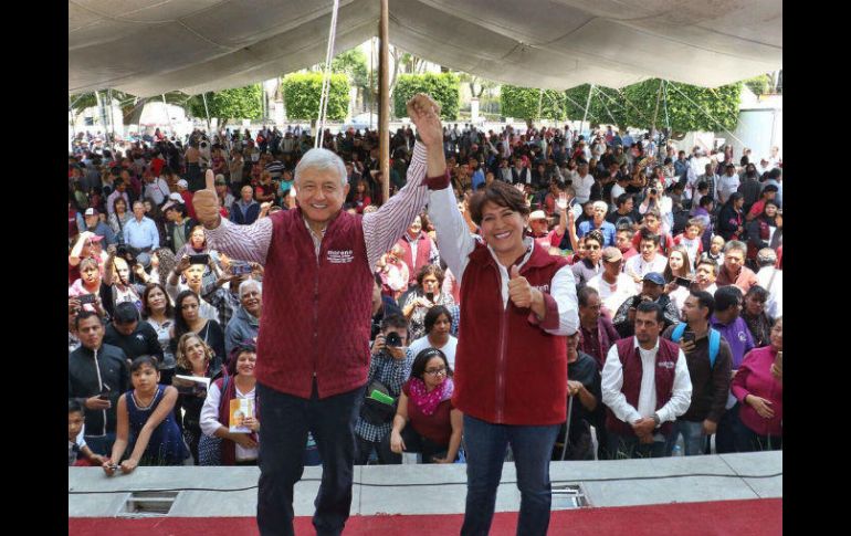 El político tabasqueño reanudó su gira por el Estado de México con la candidata Delfina Gómez. TWITTER / @delfinagomeza