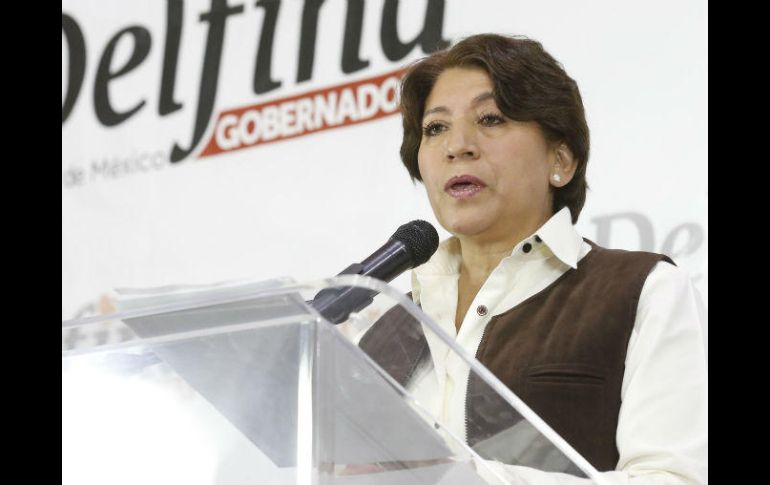 Delfina Gómez rechazó que esos descuentos fueran a una organización de Higinio Martínez o para Morena. SUN / I. Olivares