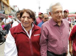 Durante un mitin de la candidata Delfina Gómez, López Obrador sostuvo que la denuncia es en respuesta a los videos de Eva Cadena. SUN / I. Olivares