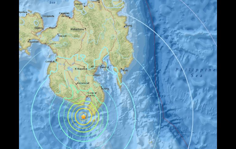 Su epicentro se situó unos 26 kilómetros al suroeste de Balangonan; podría verse afectados Indonesia y Filipinas. ESPECIAL / earthquake.usgs.gov