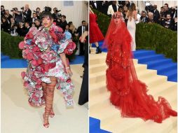 Katy Perry sacudió las redes sociales con un vestido rojo mientras que Riri recibió más aplausos. ESPECIAL /