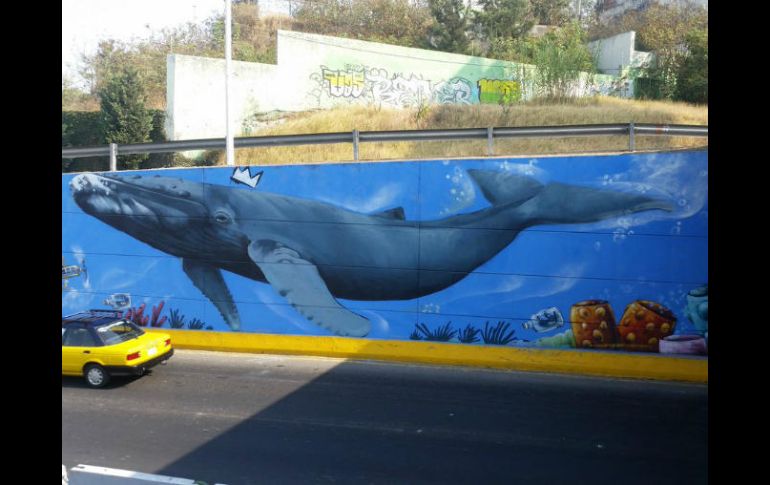 Un joven delante de una ballena bajo el mar, entre otros elementos, son los protagonistas del mural. TWITTER / @ZapopanGob