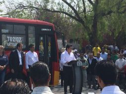 Este lunes, el mandatario estatal inaugura la primera ruta troncal del Sitran, correspondiente a Artesanos-Tlaquepaque. TWITTER / @ServandoSE