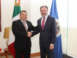 Néstor Méndez y el titular de la SRE, Luis Videgaray. TWITTER / @SRE_mx