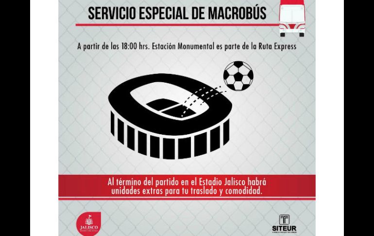 También se dijo en otra imagen que el servicio contará con unidades extra para el rápido flujo de pasajeros tras el final del duelo. TWITTER / @SITEURJAL