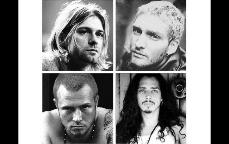 Kurt Cobain, Layne Staley, Scott Weiland y Chris Cornell, en un montaje que circula en redes sociales. FACEBOOK / Krist Novoselic Bass Nirvana