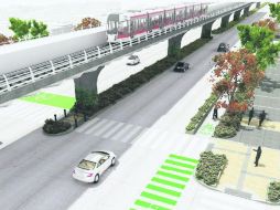 En la imagen digital se muestra cómo lucirá el paisaje urbano en Ávila Camacho, que acompañará a la Línea 3 del Tren Ligero. ESPECIAL /