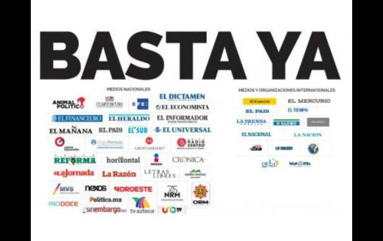Al lanzar un ''basta ya'', los medios advierten que la manifestación de las ideas no debe ser objeto de ninguna inquisición. ESPECIAL /