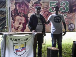 Miguel Ángel Pascuas, uno de los fundadores de la guerrilla, habla en el aniversario 53 del movimiento armado. AFP / R. Arboleda