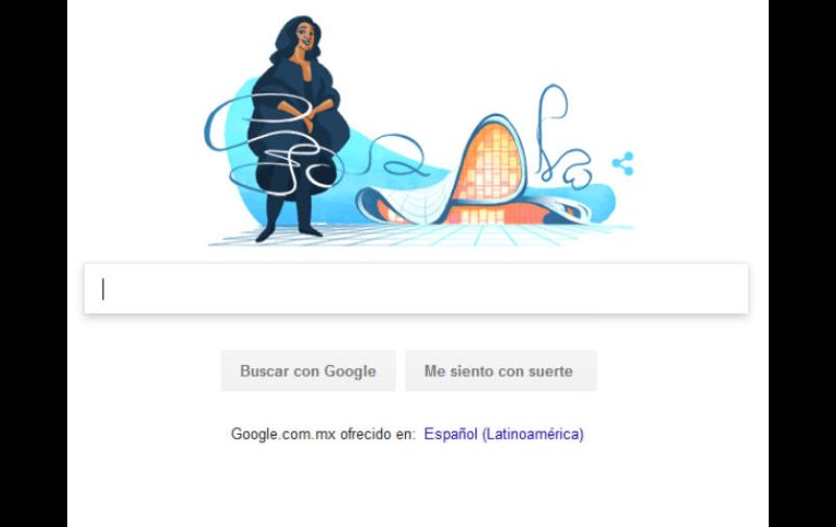 En su 'doodle', presenta un dibujo de Hadid y detrás de ella el emblemático edificio Heydar Aliyev Canter. ESPECIAL / google.com