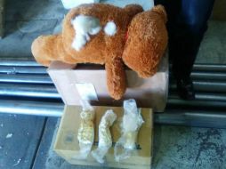 El oso de peluche y los envoltorios quedan a disposición del Ministerio Público de la Federación. TWITTER / @PoliciaFedMx